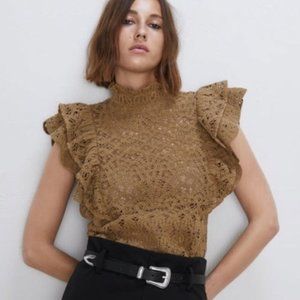 Zara Crocheted Ruffle Top